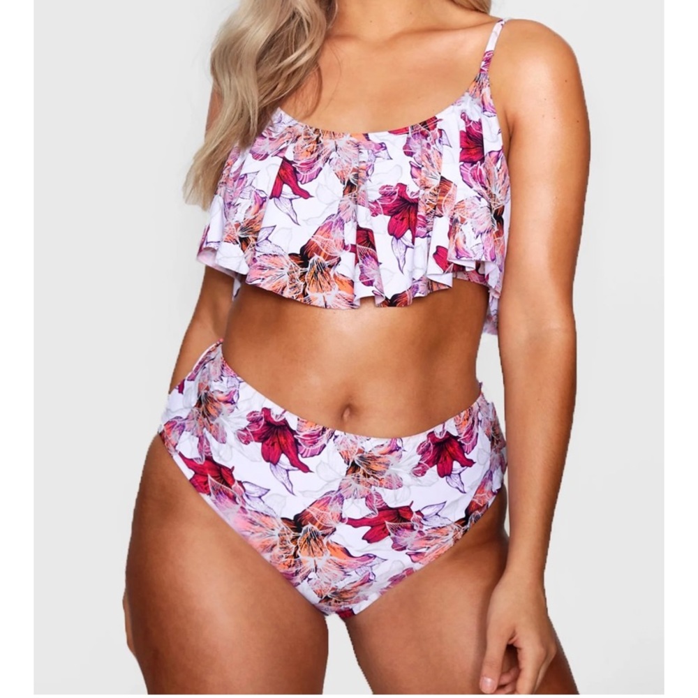 NWT Floral Print Frill High Waist Bikini